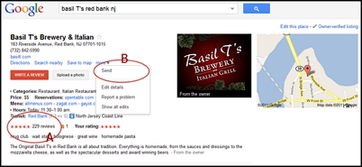 Google Places page for Basil T Restaurant